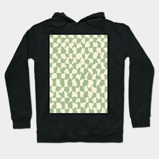 Green and Cream Distorted Warped Checkerboard Pattern V Hoodie